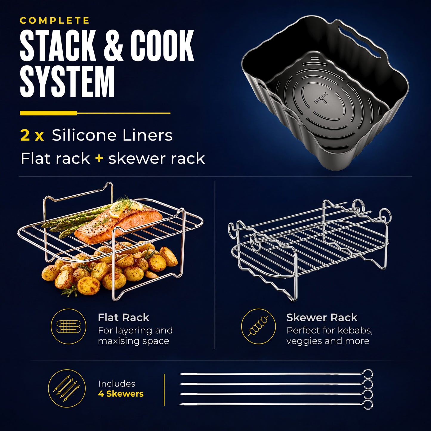 Original™ Air Fryer Silicone Liners + Racks Compatible with Ninja AF200