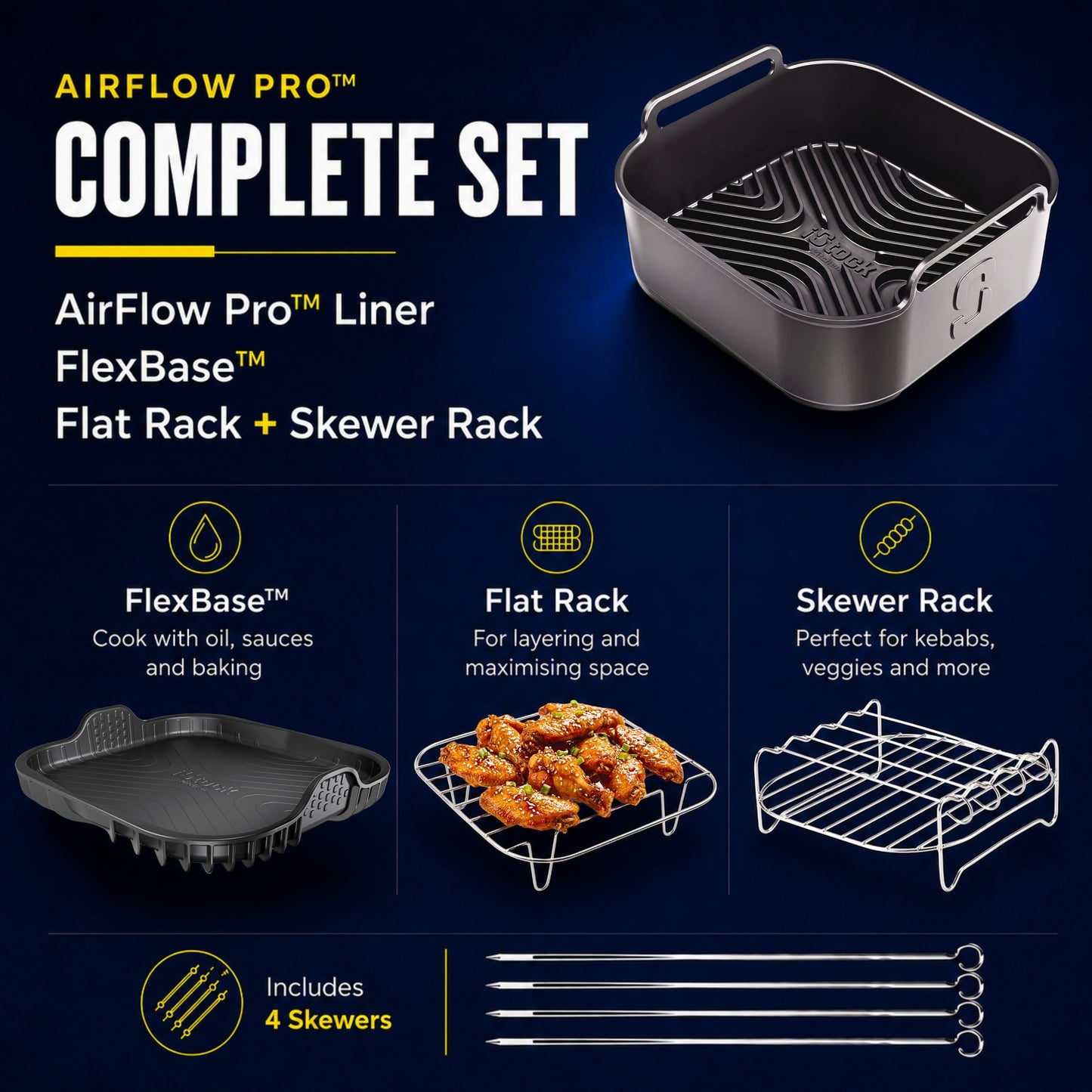 AirFlow Pro™ Air Fryer Silicone Liner + Racks + FlexBase Compatible with Ninja AF180