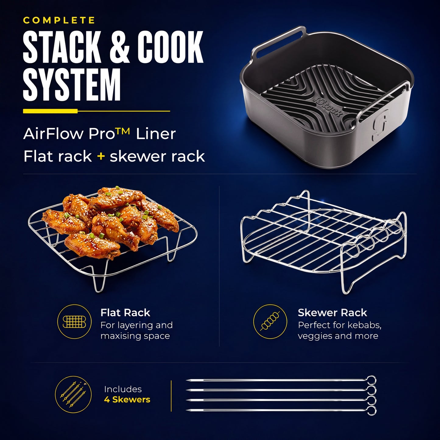 AirFlow Pro™ Air Fryer Silicone Liner + Racks Compatible with Ninja AF180