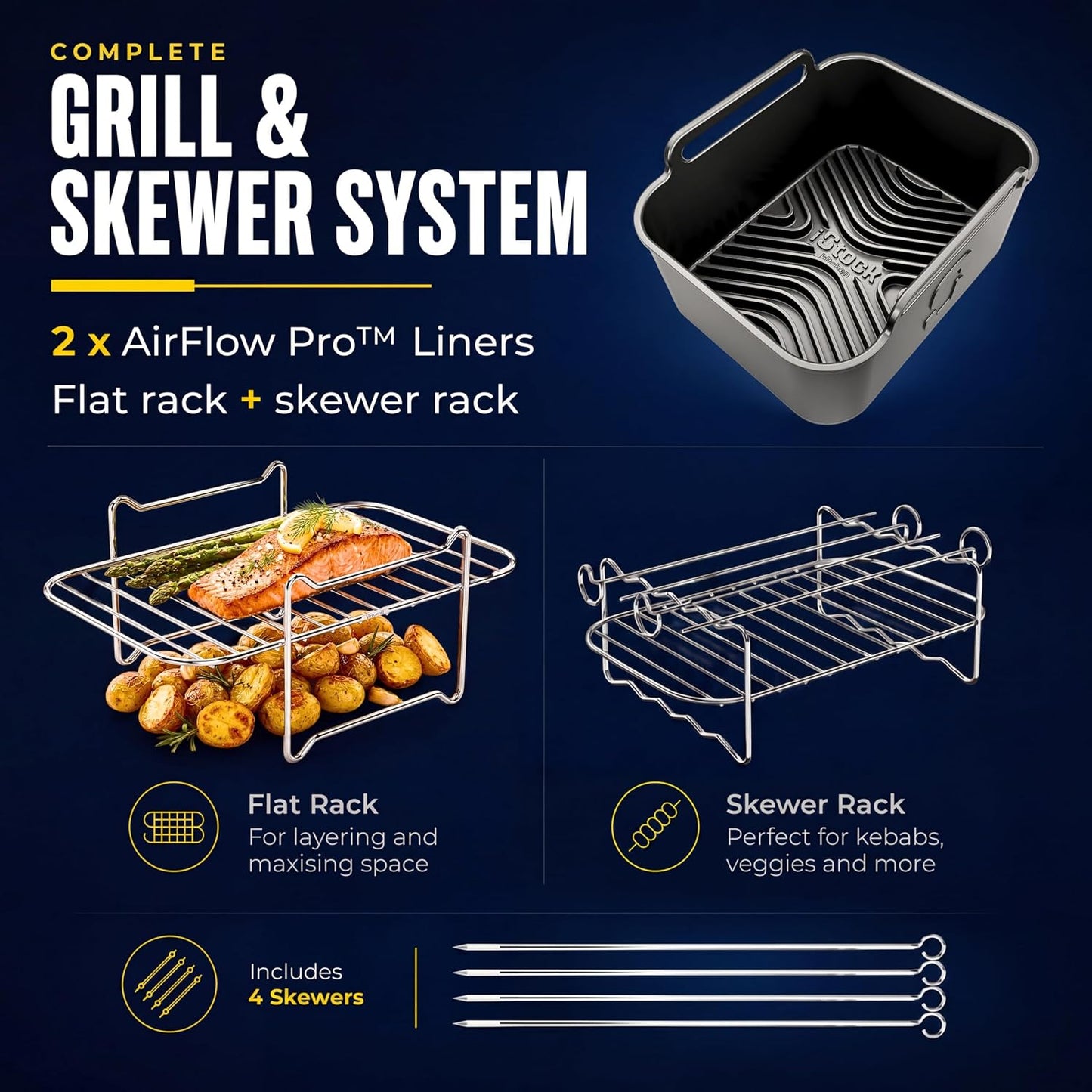 AirFlow Pro™ Air Fryer Silicone Liners + Racks Compatible with Ninja AF200